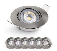 EMOS LED Spot Lights Ceiling Round 5W / 450lm, 3000K Warm White | 50° Tilt Swivel Recessed Ceiling Lights, Ultra Slim | Pack of 6 Recessed LED Downlights for Ceiling, Mains Powered, Brushed Silver