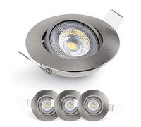 EMOS LED Spot Lights Ceiling Round 5W / 450lm, 6500K Cold White | 50° Tilt Swivel Recessed Ceiling Lights, Ultra Slim | Pack of 3 Recessed LED Downlights for Ceiling, Mains Powered, Brushed Silver