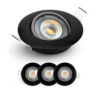 EMOS LED Spot Lights Ceiling Round 5W / 450lm, 6500K Cold White | 50° Tilt Swivel Recessed Ceiling Lights, Ultra Slim | Pack of 3 Recessed LED Downlights for Ceiling, Mains Powered, Black