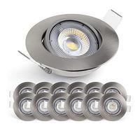 EMOS LED Spot Lights Ceiling Round 5W / 450lm, 6500K Cold White | 50° Tilt Swivel Recessed Ceiling Lights, Ultra Slim | Pack of 12 Recessed LED Downlights for Ceiling, Mains Powered, Brushed Silver