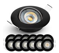 EMOS LED Spot Lights Ceiling Round 5W / 450lm, 6500K Cold White | 50° Tilt Swivel Recessed Ceiling Lights, Ultra Slim | Pack of 12 Recessed LED Downlights for Ceiling, Mains Powered, Black