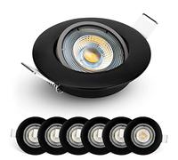 EMOS LED Spot Lights Ceiling Round 5W / 450lm, 6500K Cold White | 50° Tilt Swivel Recessed Ceiling Lights, Ultra Slim | Pack of 6 Recessed LED Downlights for Ceiling, Mains Powered, Black