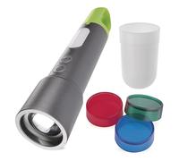 EMOS - Rechargeable LED Metal Torch with Zoom - 8 Light Modes - Shock-Resistant, Waterproof - Super Bright up to 600lm, max. 350m - 4 Attachment caps - for Home and Outdoor use - Grey