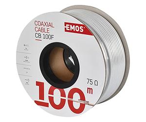 EMOS S5141 Antenna Cable 100 m White Coaxial Cable for SAT, TV and CCTV, Type CB100F, Double Shielded, Shielding Rate 75 dB, Resistance 75 Ohm
