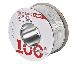 EMOS S8251 Copper Cable 2 x 0.5 mm², 100 Metres Pure Copper for Low Voltage, White with Polarity Marked