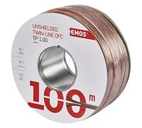EMOS Speaker Cable, 100m, 2x1mm2, OFC Copper, Unshielded Two-Wire, for Hi-Fi Systems, Surround Systems, LED Strips, Transparent