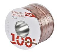 EMOS Speaker Cable OFC 2 x 2.5 mm², 100 Metre HiFi Audio Speaker Cable Pure Copper for Speakers and Surround Systems, Transparent with Polarity Marking
