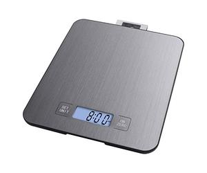 EMOS Stainless Steel Kitchen Scales with Wall Hanging/Digital Scales with Illuminated LCD Display/Tare Function/Food Scale/Electronic Scales/Precision up to 1g / Load Capacity 15kg Silver