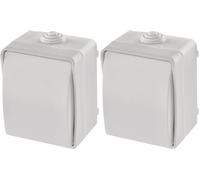 EMOS Waterproof two-way switch with rocker, staircase switch for lighting, white colour, 250 V~/10 AX, plastic, surface-mounted for wall mounting, protection class IP54 for outdoor use (Pack of 2)