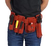 Emoshayoga Leather Tool Belt Pouch with Tool Holder for Level Spanners Hammer for Scaffolding Workers, Dark Red, 5" x23.8oz