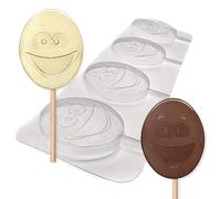 Emoticon Chocolate Lolly Mould - 44g - Packs of 4, 8 or 16 - DIY Smiley face Lolly Mould - Great for Halloween, Christmas or Easter (4 Moulds)