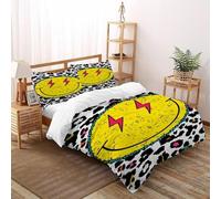 Emoticon Doodle Bedding Set 3D Design Gothic Themes Duvet Cover Set Chic Breathable Quilt Cover Suitable for Family, Couple, Children with Pillow Super King（260x220cm）
