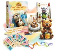 Emotion Cards for Kids - 50 Cards for Playful Learning of Empathy & Self-Confidence | Durable Soft-Touch Finish | Includes Stickers & Wristbands for Ages 3-12