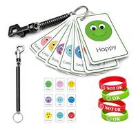 Emotion Flash Cards with Mood Wristbands, Visual Feelings Communication Keyring for Daily Emotional Expression, Portable Social Cue Tools for Home School and Travel