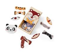 Emotion Learning Puzzle for Toddlers with Expressive Animal Faces, Shape Matching Game for Early Childhood Development & Motor Skill Practice, Educational Toy for Preschool Kids, Natural Wood Finish