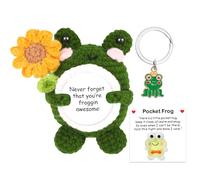 Emotion Support Crochet Frog, Good Luck Gifts Positive Doll with card and keychain, Pocket Hug Gift for Women, Men, Friends, Co workers, Birthday Graduation Teacher, Cute Desk Decor for Home Office