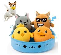 Emotional Companions Toy for Small Dogs: 4-Pack Squeaky Plush Puppy Toys with Soft Carrying Pad - Cute Cartoon Animal Interactive Toys for Emotional Comfort, Cuddles, and Gifting