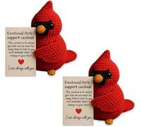 Emotional daily Support Cardinal, Cute Positive Crochet Cardinal Bird, Portable Pocket Sized Hug Companion with I Am Always with You Card, Inspirational Birthday Gifts for Women (2 pcs)
