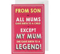 Emotional Rescue Birthday Card from Son to Mum, Funny Legend Design, 15.9 x 23.5 cm, Multi-Coloured