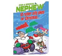Emotional Rescue Christmas Card for a Special Nephew, 10 Rather Silly Jokes for Christmas, Nephew Xmas Card, Blue & Red, 23.5 x 15.9 cms
