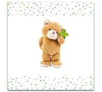 Emotional Rescue Good Luck Card, Cute Good Luck Greeting Card Teddy & Four Leaf Clover, Multi-coloured