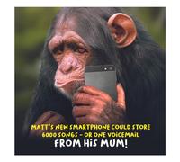 Emotional Rescue Photographic Open Funny Blank Greeting Card - 'Voicemail From Mum' - Chimpanzee Holding Smartphone - From The Virtual Safari Range - Humorous Card for Him/Her