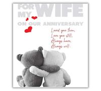 Emotional Rescue Wife Anniversary Card, Two Teddies Hugging and Poem, Anniversary Card for my Wife, Grey, White & Red