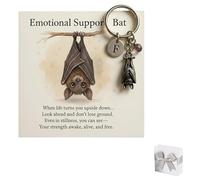 Emotional Support Bat Inspirational Keychain, Metal Bat Charm with Crystal Pendant and Encouragement Verse Card, Bats Key Ring for Backpack, Car Keys, Purses, Anxiety Relief Gift (1PC)