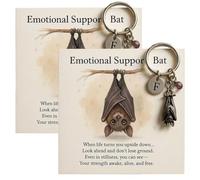Emotional Support Bat Inspirational Keychain, Metal Bat Pendant with Encouragement Verse Card Gift for Friends (2)
