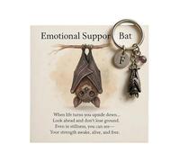 Emotional Support Bat Inspirational Keychain, Metal Bat Pendant with Encouragement Verse Card Gift for Friends (1)