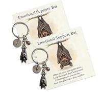 Emotional Support Bat Inspirational Keychain, Metal Bat Pendant with Motivational Verse Card, Bat Keyring With Spiritual Comfort, Anxiety Relief, for Friends, Family and Elder (2)