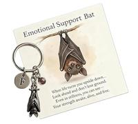 Emotional Support Bat Inspirational Keychain, Metal Bat Pendant with Motivational Verse Card, Bat Keyring With Spiritual Comfort, Anxiety Relief, for Friends, Family and Elder (1)