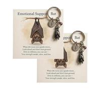 Emotional Support Bat Inspirational Keychain, Metal Bat Pendant with Motivational Verse Card, With Spiritual Comfort, Anxiety Relief, for Friends, Family and Elders (2)