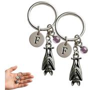 Emotional Support Bat Inspirational Keychain,Metal Bat Pendant with Purple Crystal And Encouragement Verse Card,Self-Care Gift for Friends & Loved Ones (set A,2pcs)