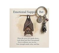 Emotional Support Bat Inspirational Keychain, Metal Bat Pendant with urple Crystal & Motivational Verse Card Gift for Friends,Bats Key Ring for Backpack/Car Keys, Anxiety Relief Gift (1)