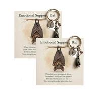 Emotional Support Bat Inspirational Keychain, Metal Bat Pendant with urple Crystal & Motivational Verse Card Gift for Friends (2pcs)