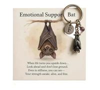 Emotional Support Bat Inspirational Keychain,Metal Bat Pendant with urple Crystal & Motivational Verse Card Gift for Friends,Bats Key Ring for Backpack,Car Keys, Purses, Anxiety Relief Gift (1PC)