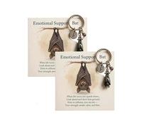 Emotional Support Bat Inspirational Keychain,Metal Bat Pendant with urple Crystal & Motivational Verse Card Gift for Friends,Bats Key Ring for Backpack,Car Keys, Purses, Anxiety Relief Gift (2PC)