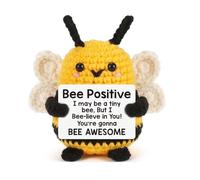 Emotional Support Bee,Funny Positive Bee Gifts Knitted Crochet Doll with Positive Card for Women Men Kids,Cute Emotional Support Gift Birthday Good Luck Gifts for Her Him Friend Colleague Teacher