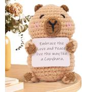 Emotional Support Capybara, Creative Cute Knitting Positive Capybara Crochet Animals, Knitted Wool Capybara Toy with Positive Cards: Em-brace Love and Peace, Live the Way like a Capybara