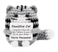 Emotional Support Cat Gift, Funny Positive Crochet Cat with Positive Card, Positive Gifts for Colleague Friend Women Men, Adult Kids Lovers Birthday Thanksgiving Christmas, Good Luck Babe