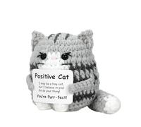Emotional Support Cat Gift, Funny Positive Crochet Cat with Positive Card, Positive Gifts for Colleague Friend Women Men, Adult Kids Lovers Birthday Thanksgiving Christmas, Good Luck Babe (Gray)