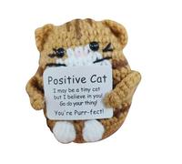 Emotional Support Cat Gift, Funny Positive Crochet Cat with Positive Card, Positive Gifts for Colleague Friend Women Men, Adult Kids Lovers Birthday Thanksgiving Christmas, Good Luck Babe (brown)