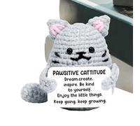 Emotional Support Cat | Inspirational Motivational Crochet Positive Animals,Small Desktop Figurines for Desk Shelf Bedside Table Nightstand