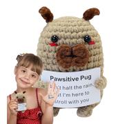Emotional Support Crochet Animals Dog,Knitted Puppy Toys - Cheer Up Positive Crochet Dog Cute Positive Pug Positive Animals Knitted Dog Toys with Encouragement Card for Family Friends