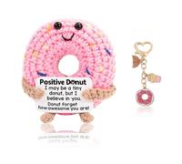 Emotional Support Crochet Donut With Sweet Donut Keychain,Knitted Positive Donut With Inspirational Card,Good Luck Gifts With Cards Christmas Birthday Gift For Women Men Family Coworker Friends