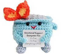 Emotional Support Crochet Dumpster Fire with Card and Positive Crochet Cute Animal Dolls, for Friends and Family