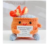 Emotional Support Crochet Dumpster Fire with Positive Card Cute Room Decor Knitted Toys Funny Crochet Support Buddies Gifts for Friends (Orange)