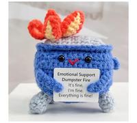Emotional Support Crochet Dumpster Fire with Positive Card Cute Room Decor Knitted Toys Funny Crochet Support Buddies Gifts for Friends (Dark Blue)