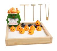 Emotional Support Crochet Dumpster Fire Zen Garden for Desk - Sand Tray Therapy Kit with 8 Adorable Flames and Accessories - Desk Bamboo Sand Box for Meditation and Stress Relief - Fun Gift